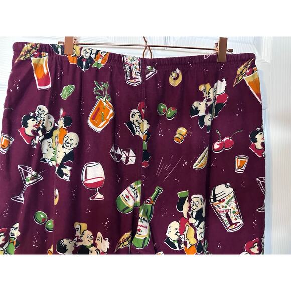 Nick & Nora Sleepwear Pants Mens XL Maroon Retro Cocktail Print Pajama Bottoms - Picture 5 of 6